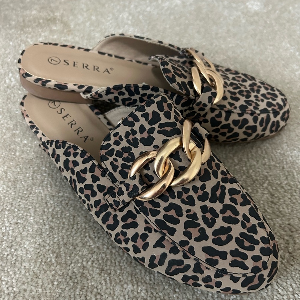 Serra Brown and Gold Mules with Chain Detail